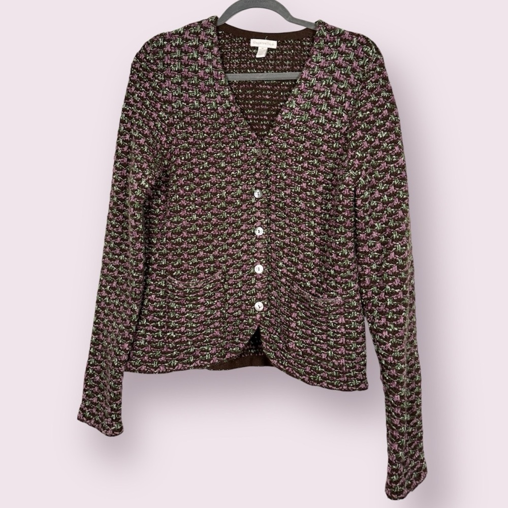 Charter Club Knit Brown Purple Green Textured Blazer Jacket Medium